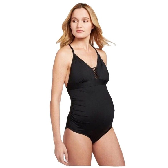 Maternity Swimsuit One Piece Black Size Medium Cross front Adjustable‎
